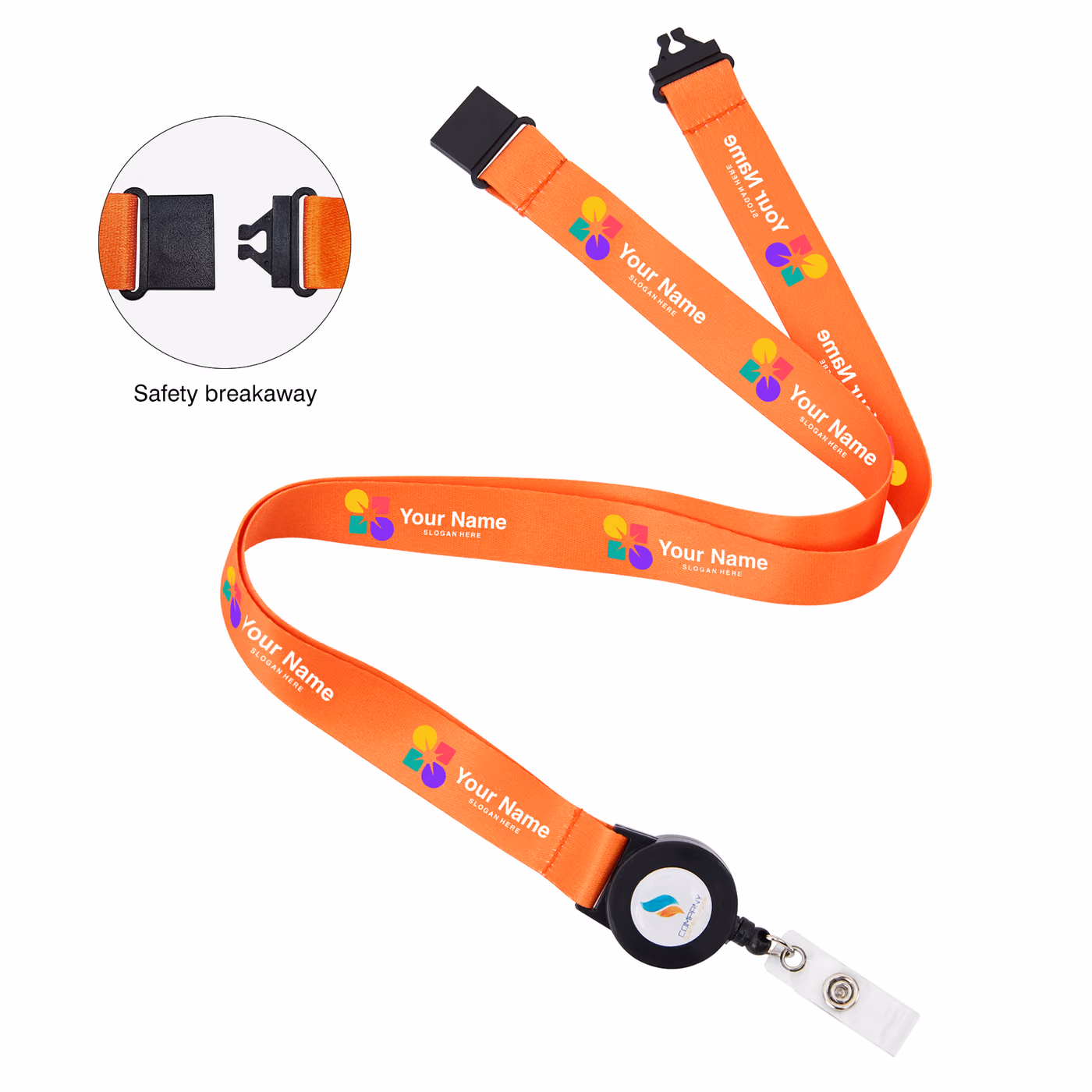Custom 3/4" Dye-Sublimated Lanyard W/Retractable Badge Reel Combo & Safety Breakaway