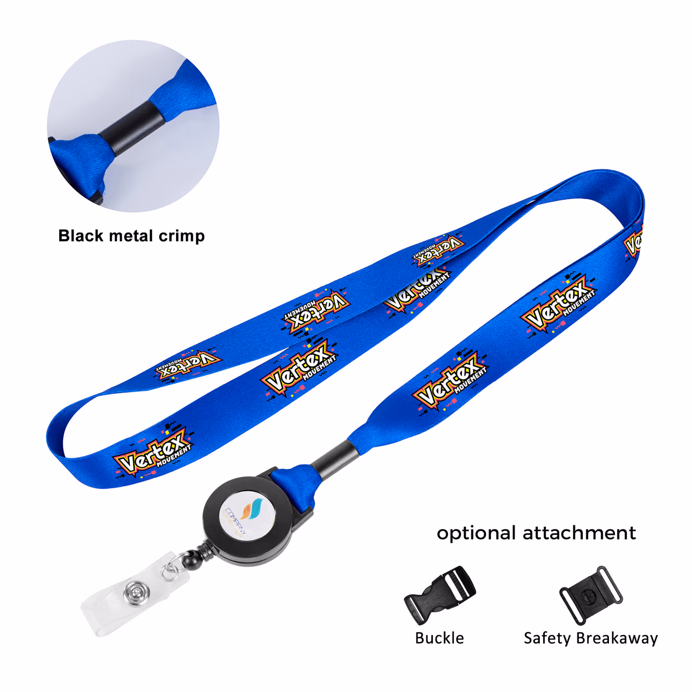 Custom 3/4" Dye Sublimated Lanyard W/Retractable Badge Reel Combo & Metal Crimp