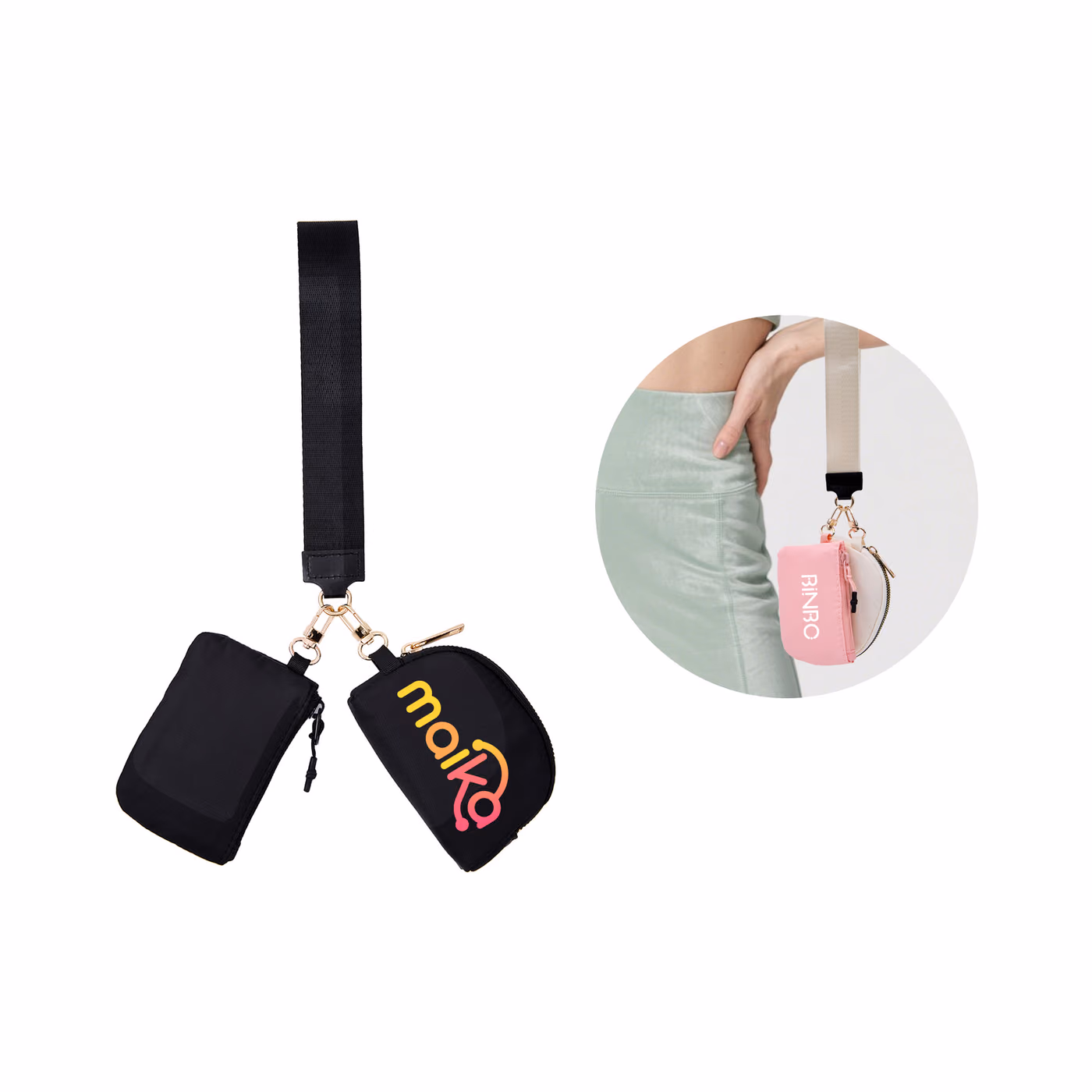 Custom Dual Pouch Wristlet Keychain Lanyard