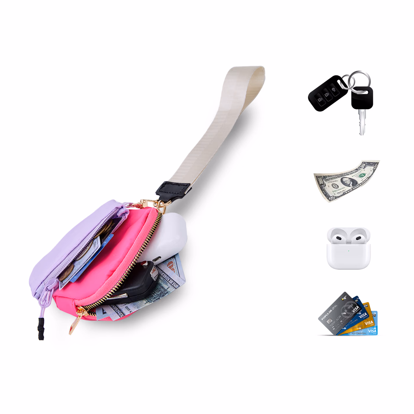 Custom Dual Pouch Wristlet Keychain Lanyard
