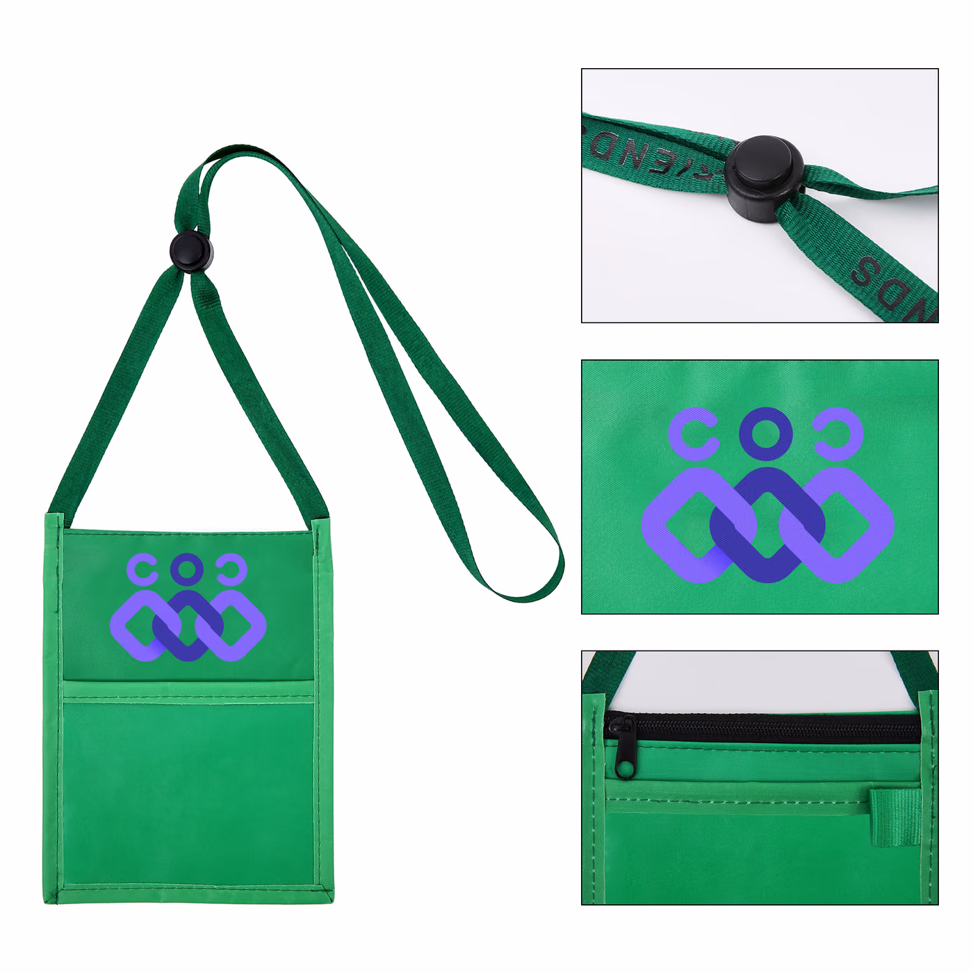 Custom Premium Double Window Pouch Wallet With Lanyard W/Back Zipper And Phone Holder