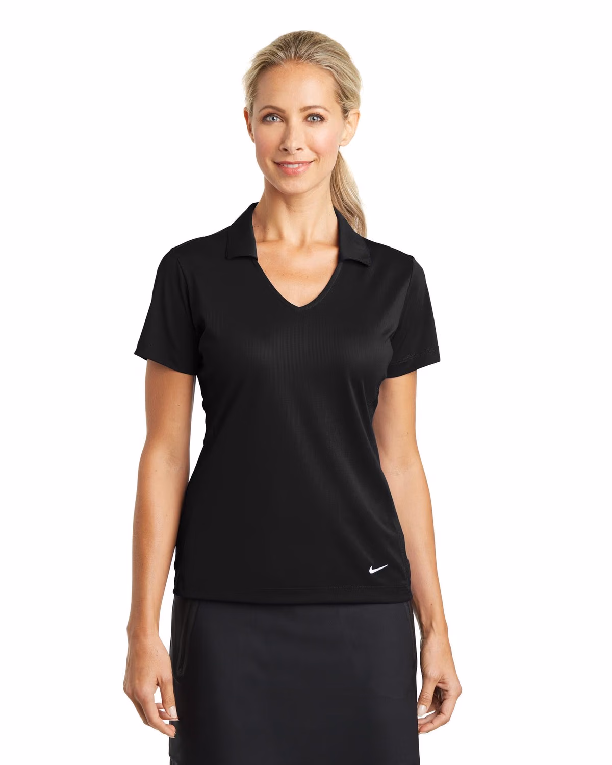 Custom Nike Women's Dri-FIT Vertical Mesh Polo - Black front