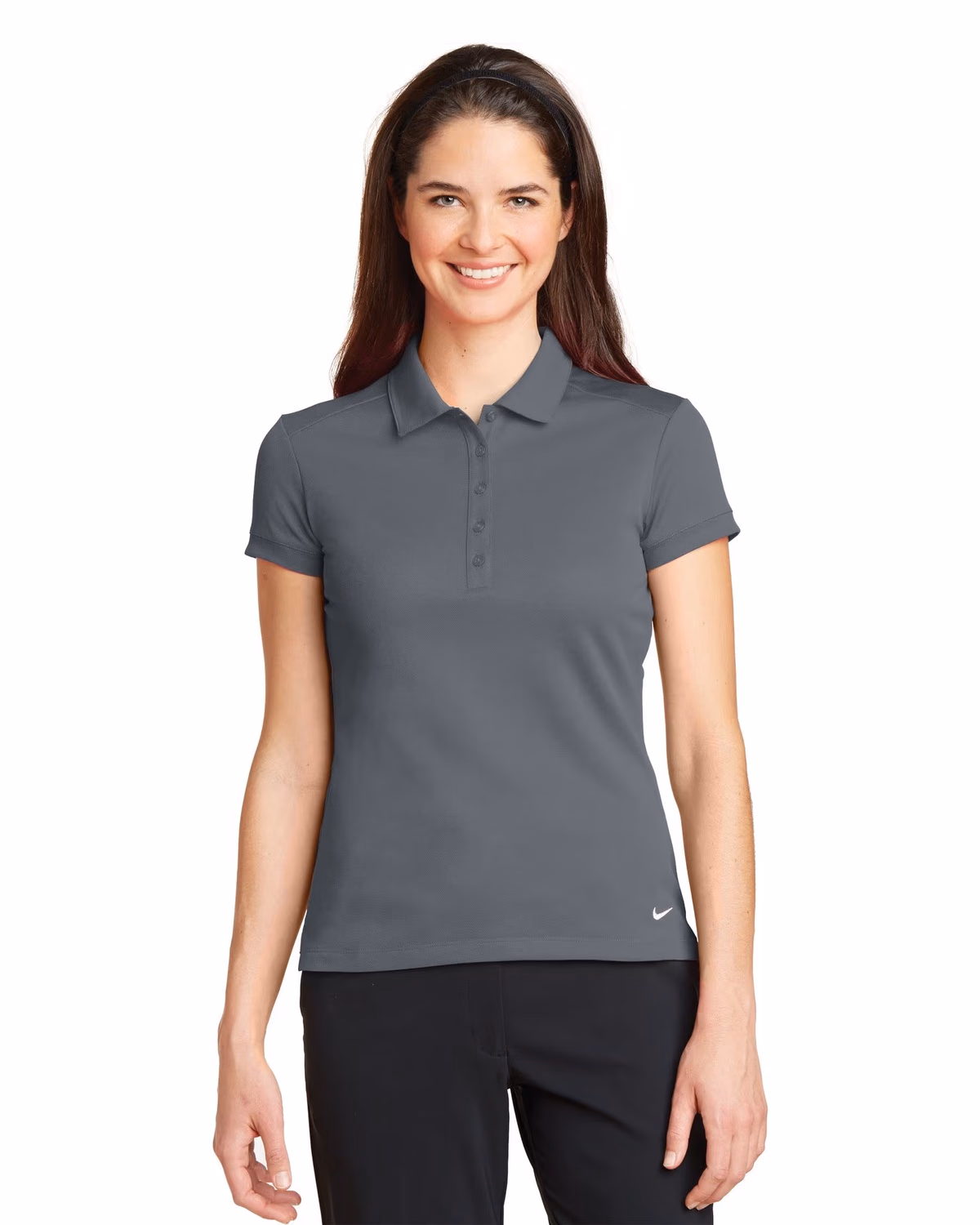 Custom Nike Women's Dri-FIT Solid Icon Pique Modern Fit Polo - Dark Grey front