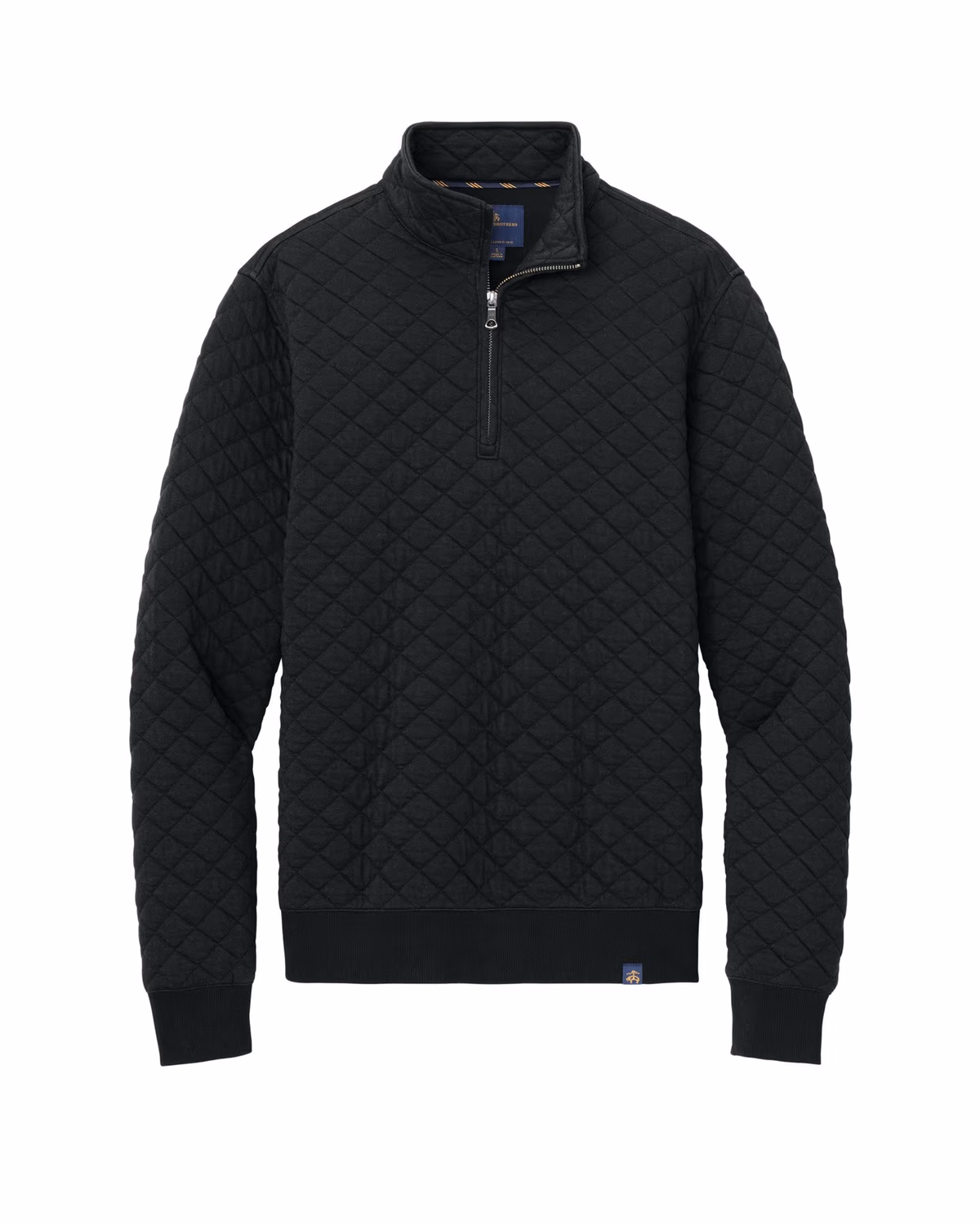 Custom Brooks Brothers Diamond Quilt 1/4-Zip - Deep Black flat front