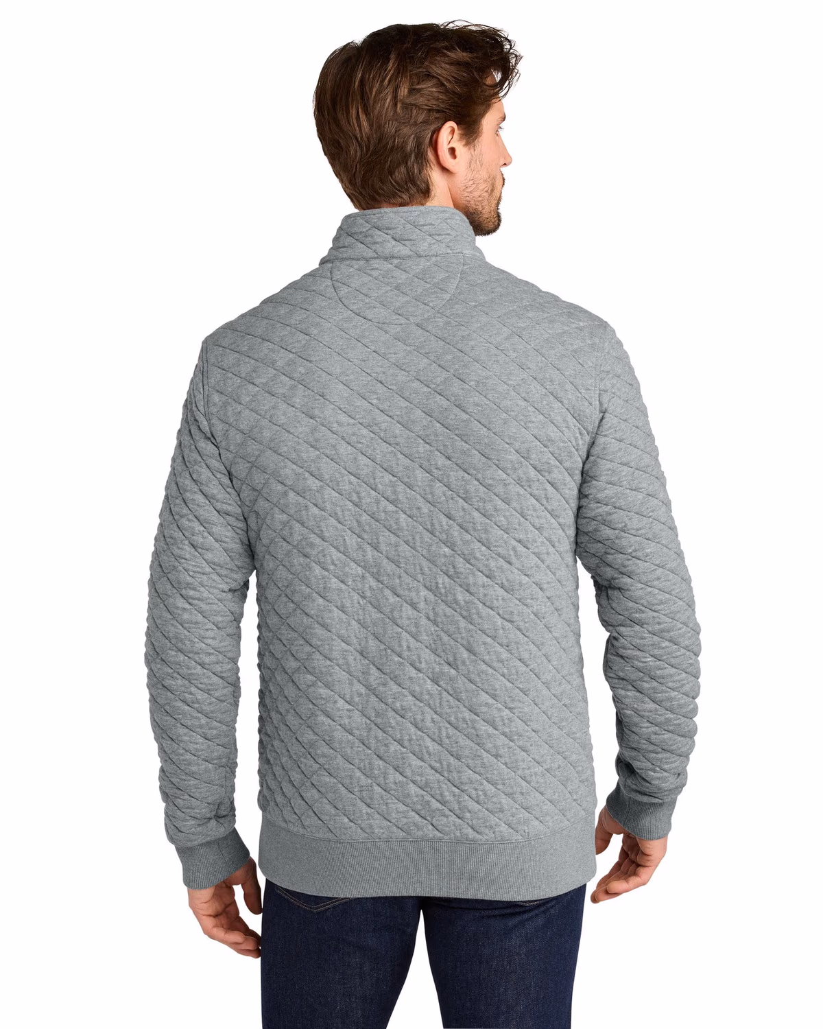 Custom Brooks Brothers Diamond Quilt 1/4-Zip - Light Shadow Grey Heather back