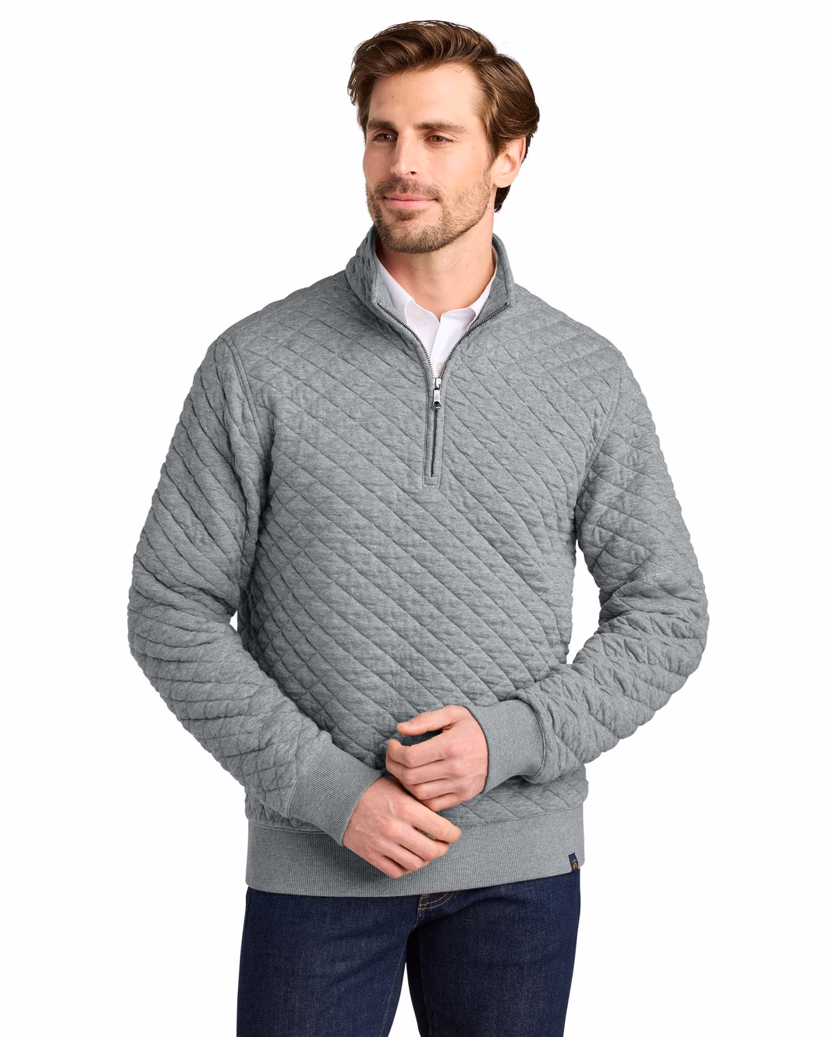 Custom Brooks Brothers Diamond Quilt 1/4-Zip - Light Shadow Grey Heather front