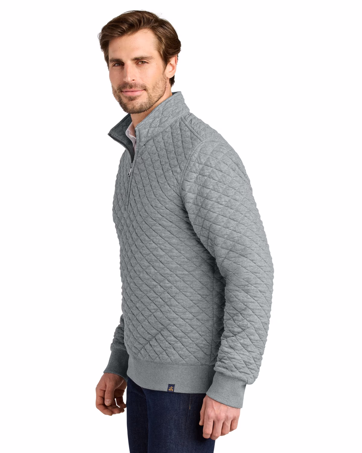 Custom Brooks Brothers Diamond Quilt 1/4-Zip - Light Shadow Grey Heather side