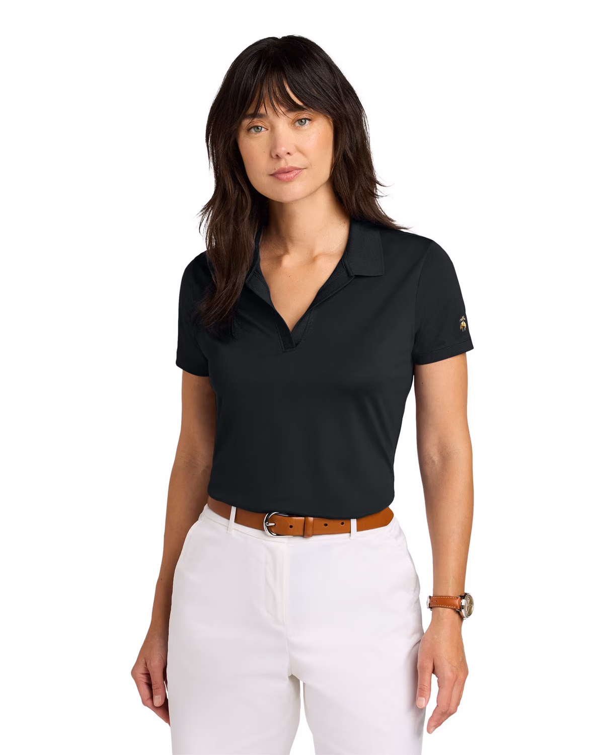 Custom Brooks Brothers Women’s Mesh Pique Performance Polo - Deep Black front