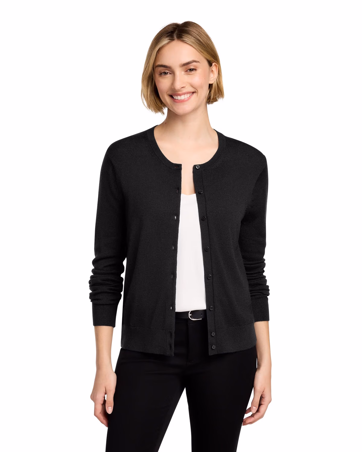 Custom Brooks Brothers Women’s Washable Merino Cardigan Sweater - Deep Black front