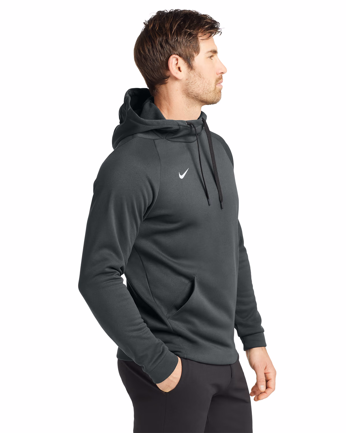 Custom Nike Therma-FIT Pullover Fleece Hoodie, Team Anthracite, side view