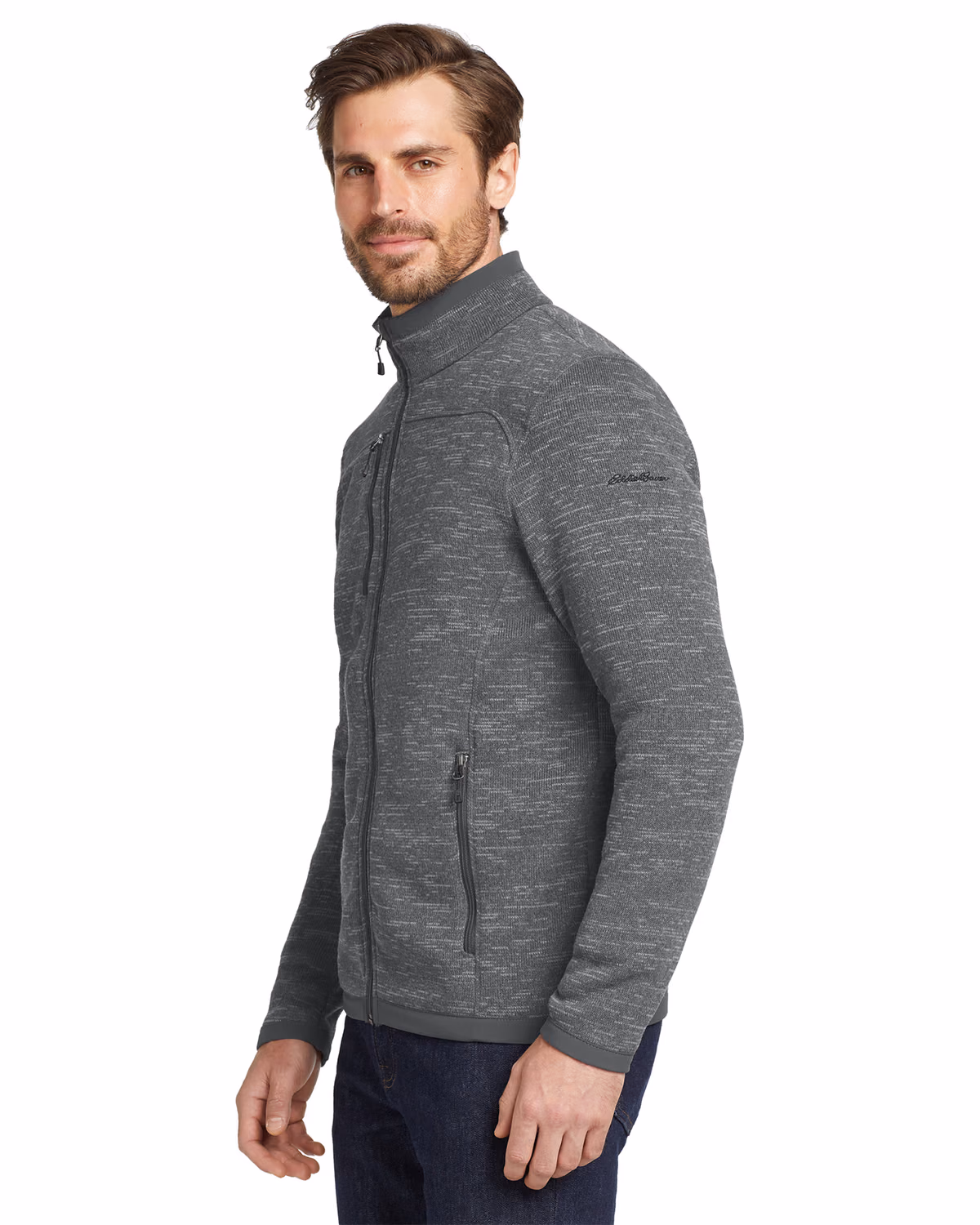 Custom Eddie Bauer Sweater Fleece Full-Zip, Dark Grey Heather, side view