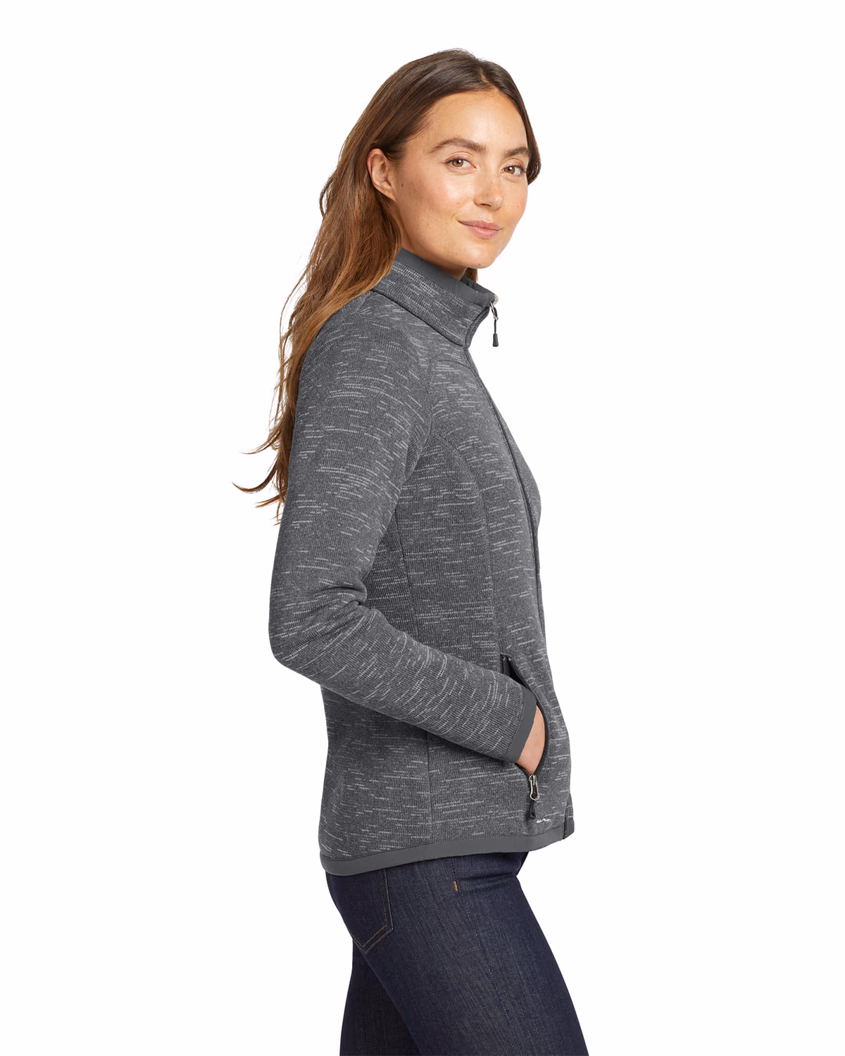 Custom Eddie Bauer Women's Sweater Fleece Full-Zip, Dark Grey Heather, side view