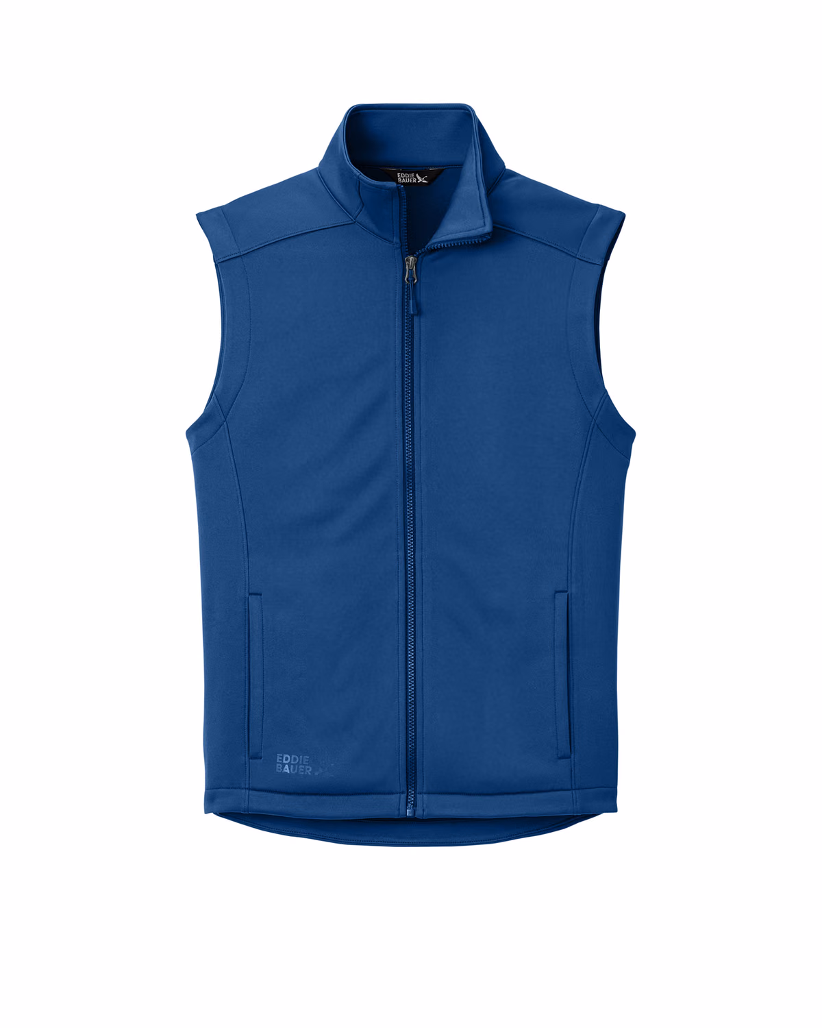Custom Eddie Bauer Smooth Mid Layer Fleece Vest, Cobalt Blue, front view