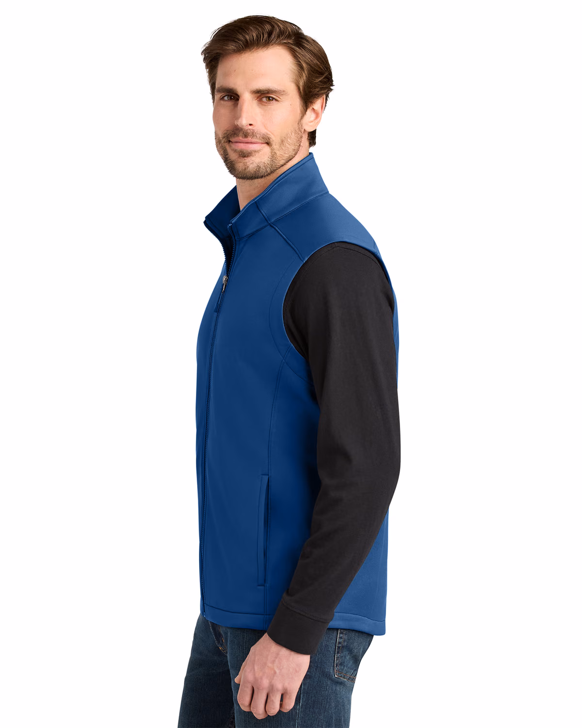 Custom Eddie Bauer Smooth Mid Layer Fleece Vest, Cobalt Blue, side view