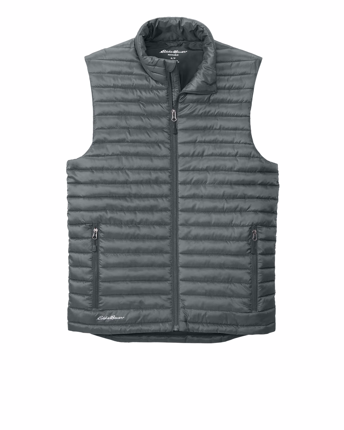 Custom Eddie Bauer Packable Quilted Vest, Metal Grey, front view