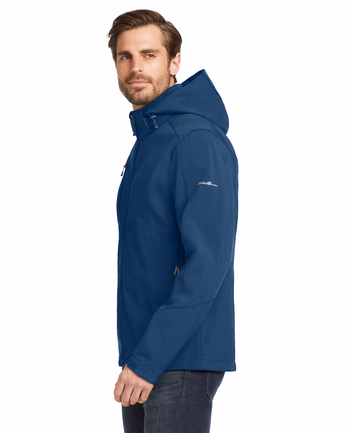 Custom Eddie Bauer Hooded Soft Shell Parka, Admiral Blue, side view