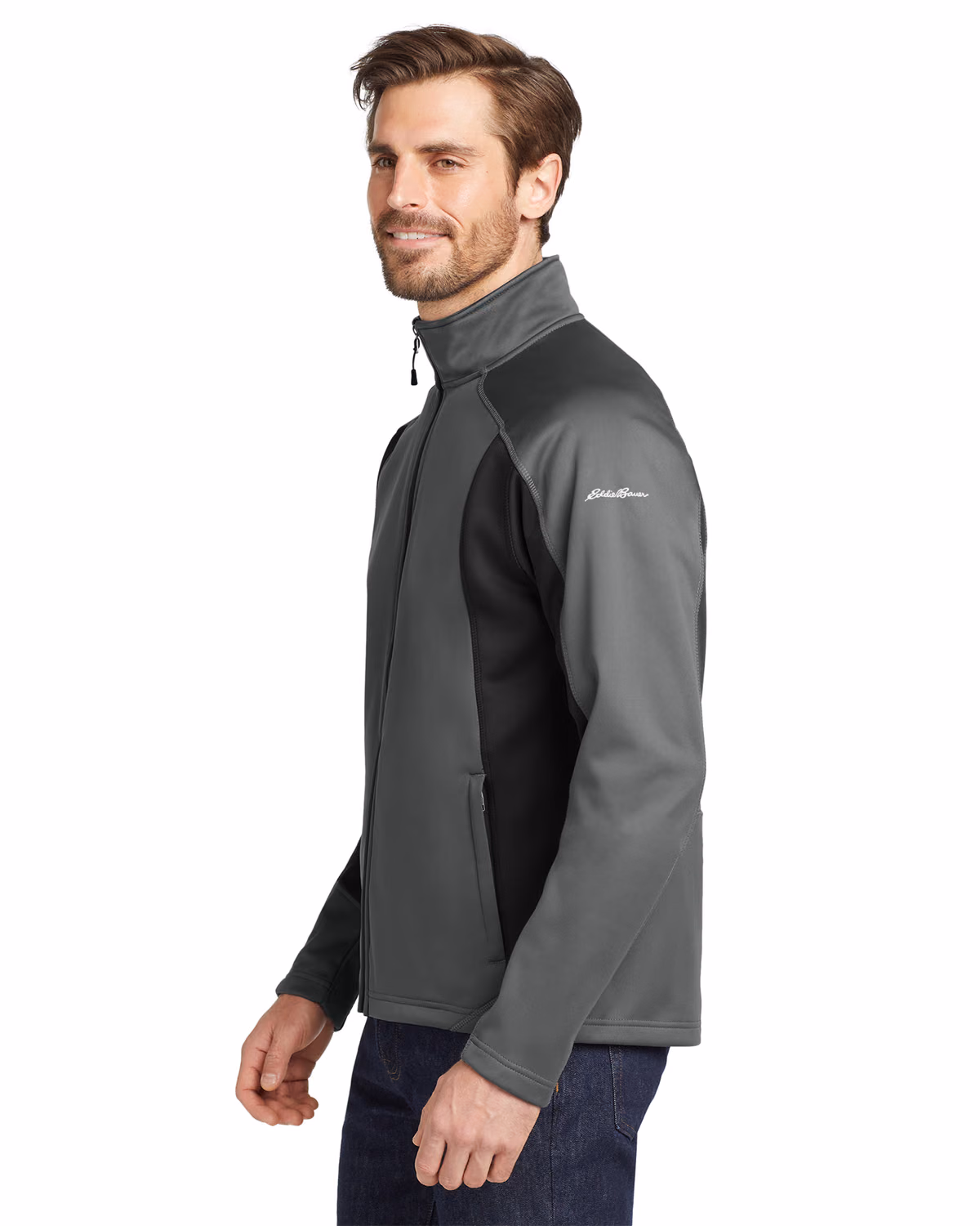 Custom Eddie Bauer Trail Soft Shell Jacket, Metal Grey/ Grey Steel, side view