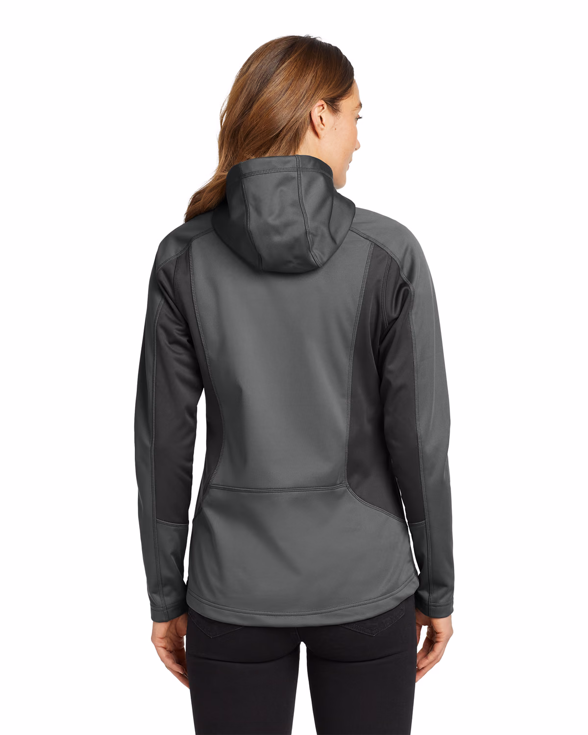 Custom Eddie Bauer Women's Trail Soft Shell Jacket, Metal Grey/ Grey Steel, back view