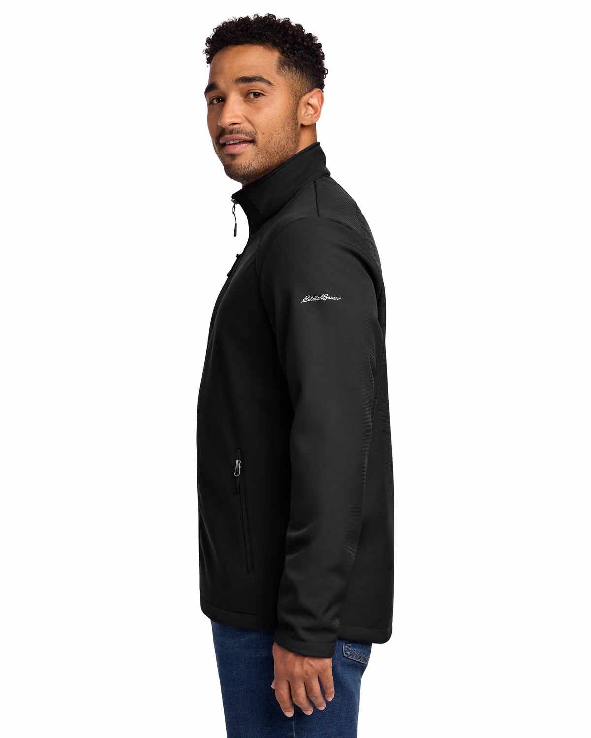 Custom Eddie Bauer Stretch Soft Shell Jacket, Deep Black, side view