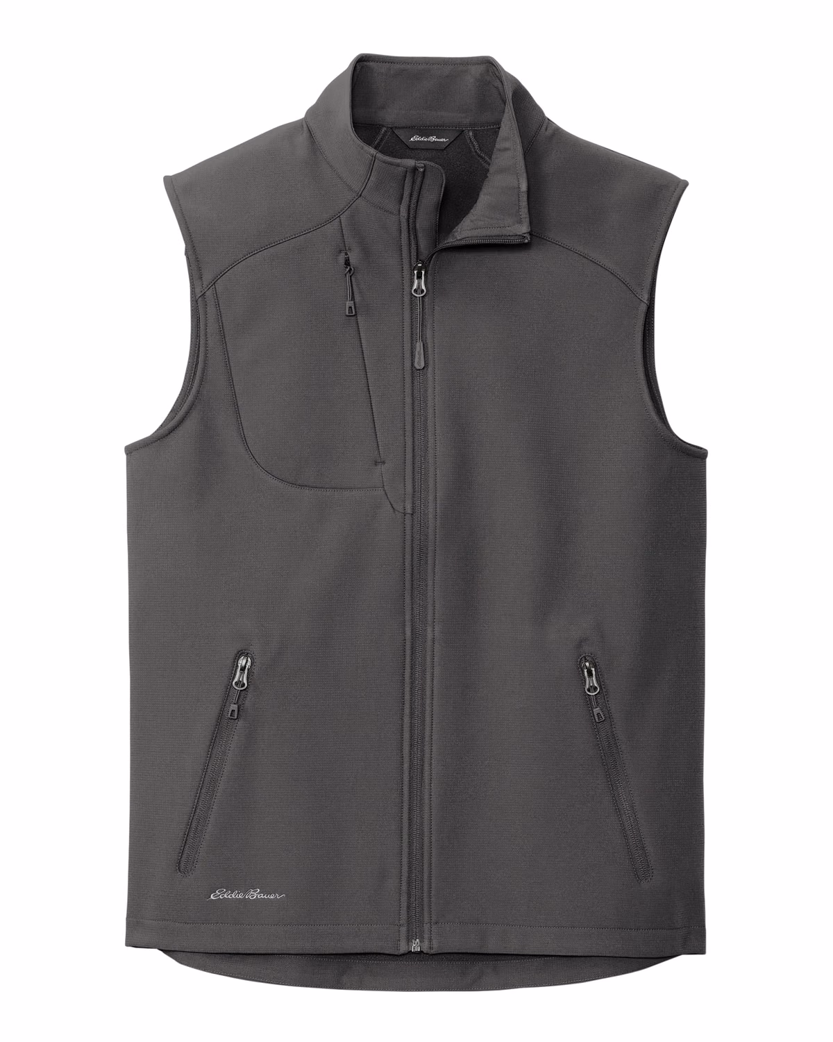 Custom Eddie Bauer Stretch Soft Shell Vest, Iron Gate, front view