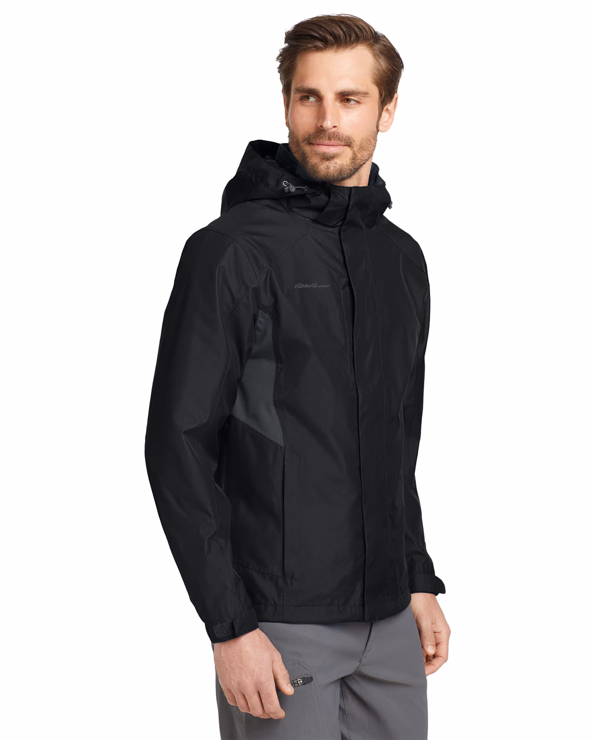 Custom Eddie Bauer Rain Jacket, Black/ Steel Grey, side view