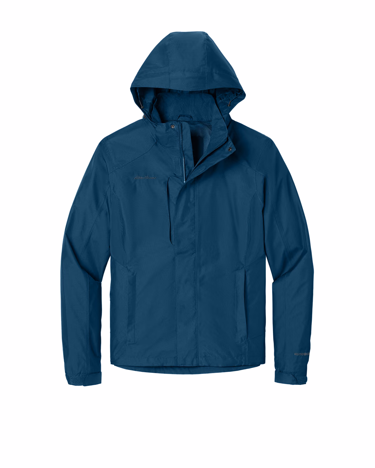 Custom Eddie Bauer Rain Jacket, Deep Sea Blue/ Dark Adriatic, front view