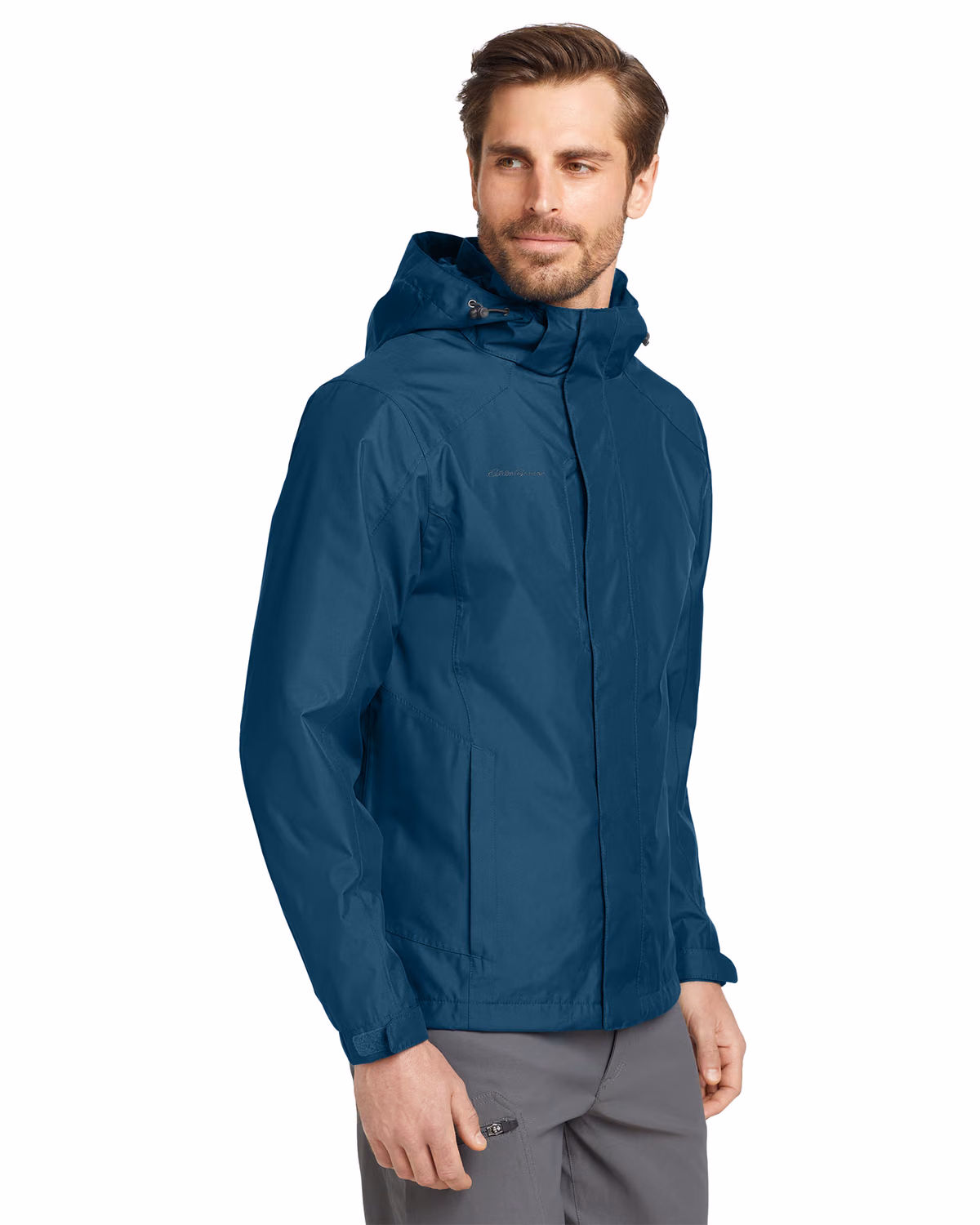 Custom Eddie Bauer Rain Jacket, Deep Sea Blue/ Dark Adriatic, side view