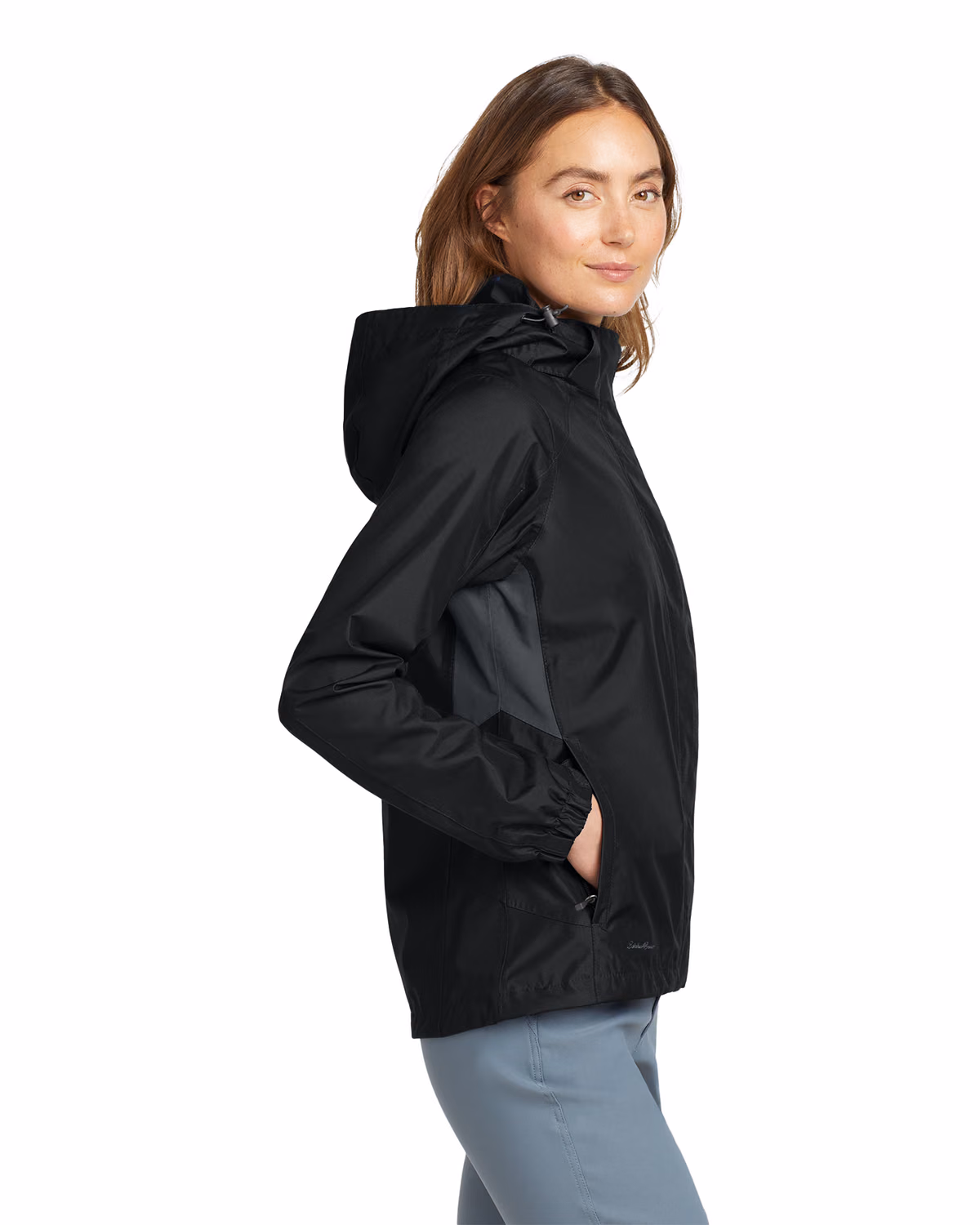 Custom Eddie Bauer Women's Rain Jacket, Black/ Steel Grey, side view