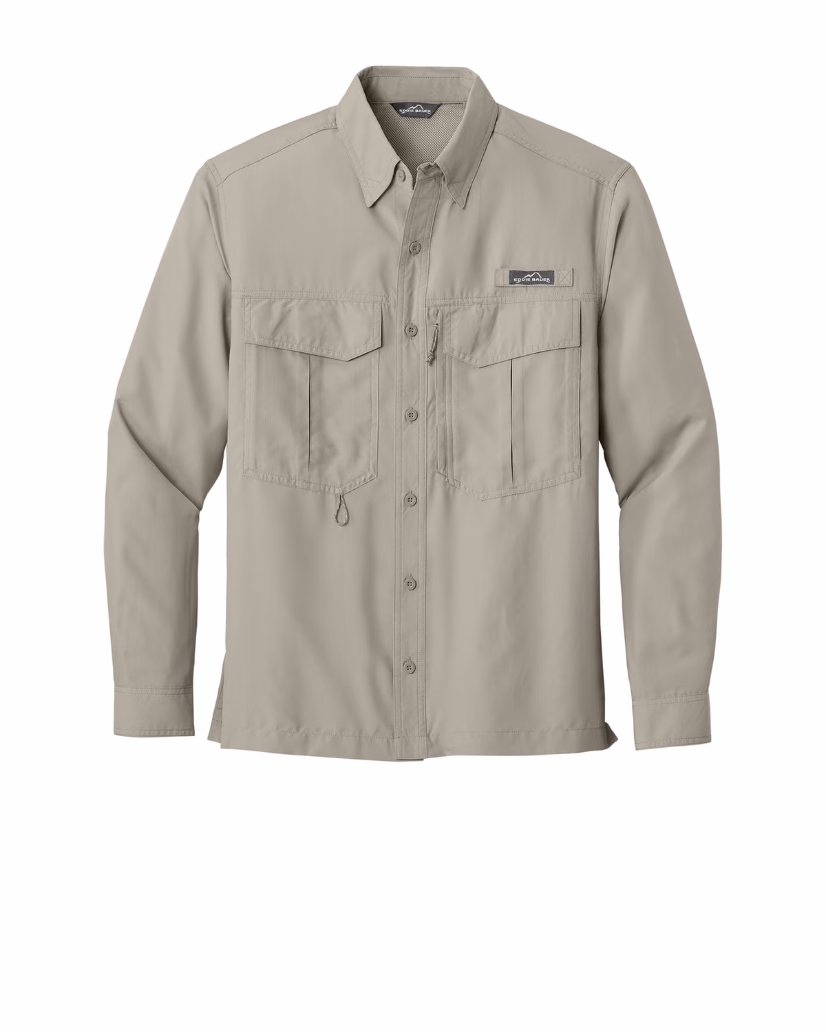 Custom Eddie Bauer Long Sleeve Performance Fishing Shirt, Driftwood, front view