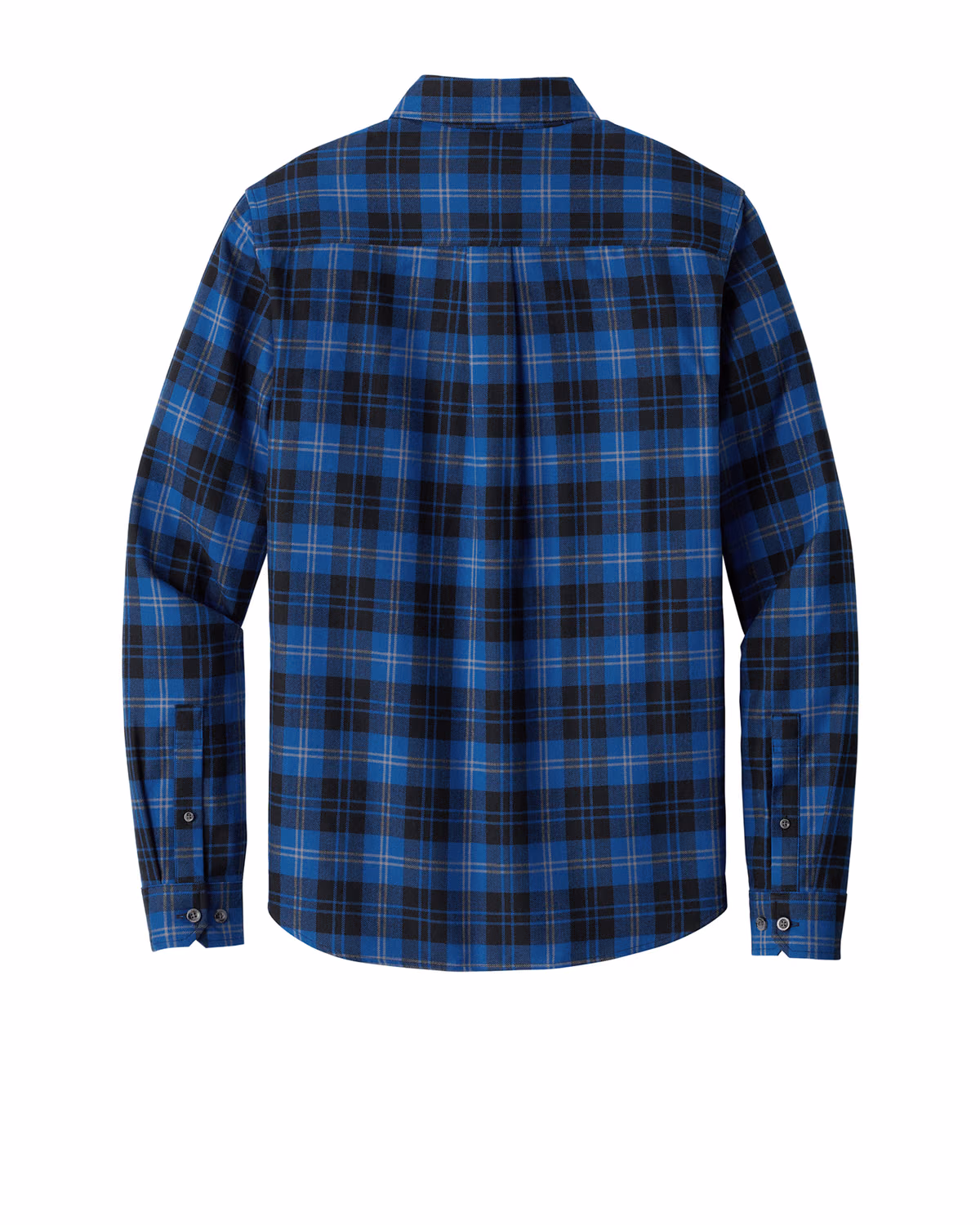Custom Eddie Bauer Long Sleeve Favorite Flannel Plaid Shirt, Cobalt Tartan, back view