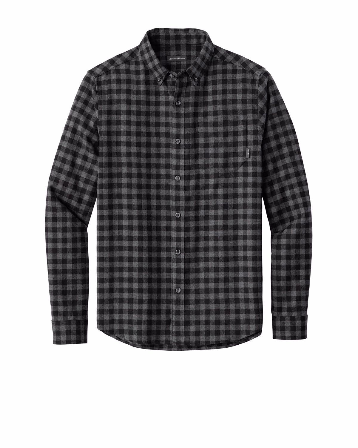 Custom Eddie Bauer Long Sleeve Favorite Flannel Plaid Shirt, Deep Black Mini Buffalo, front view