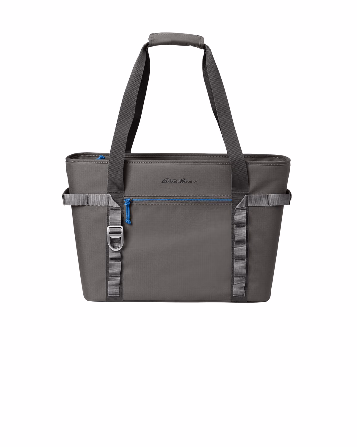 Custom Eddie Bauer Max Cool Tote Cooler, Metal Grey/ Expedition Blue, front view
