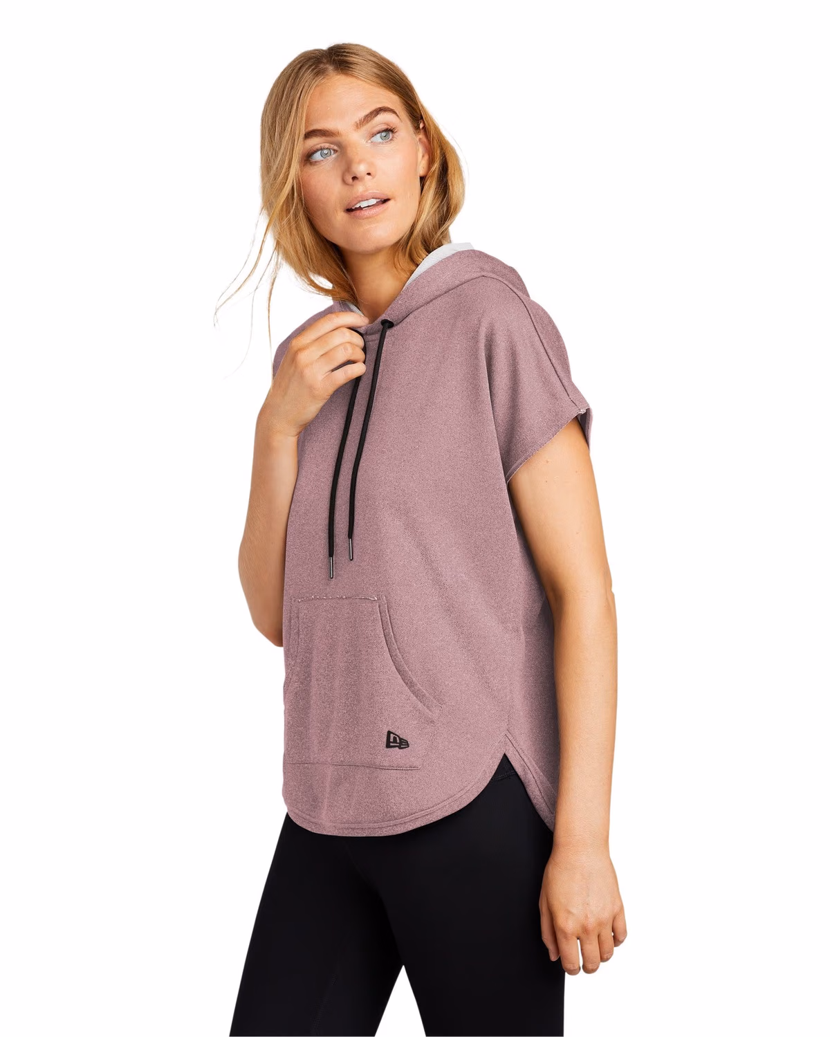 Custom New Era Women's Performance Terry Short Sleeve Hoodie - Dusty Mauve Heather 3q