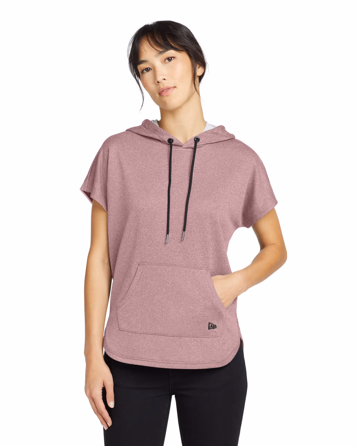 Custom New Era Women's Performance Terry Short Sleeve Hoodie - Dusty Mauve Heather front
