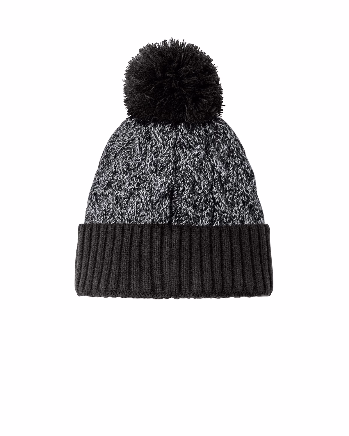 Custom New Era Marled Knit Pom Beanie - Black/ Graphite/ White