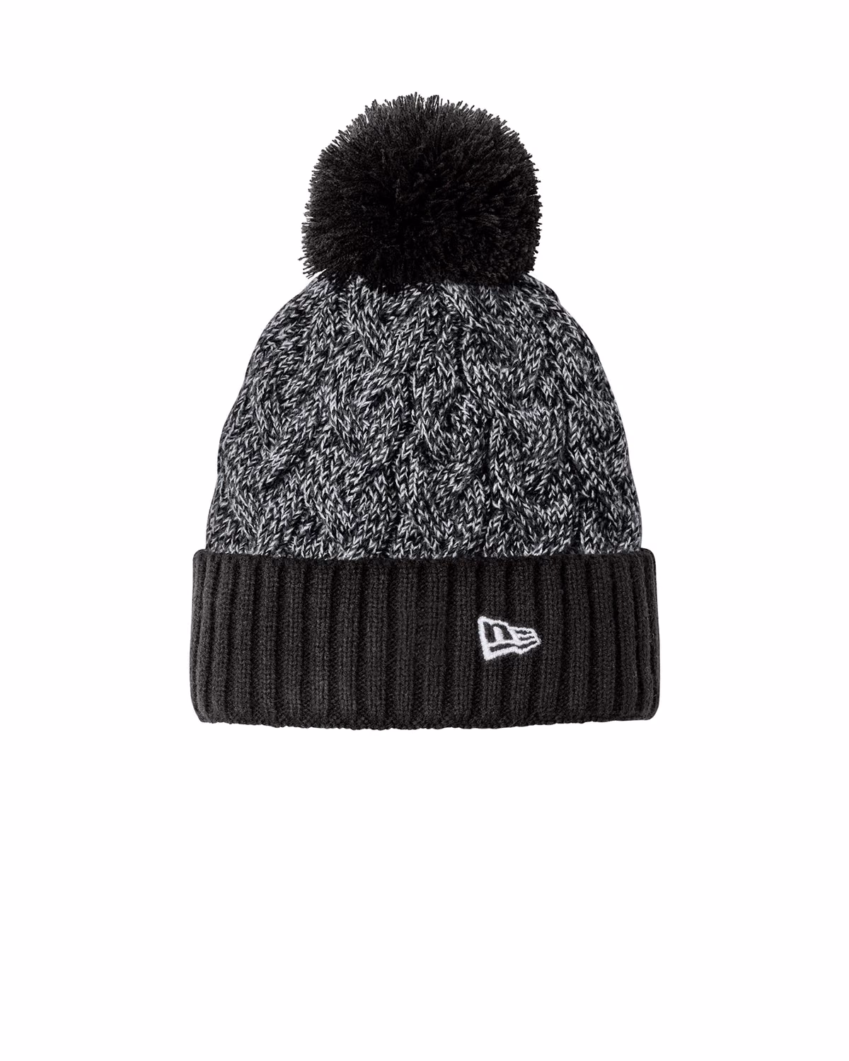 Custom New Era Marled Knit Pom Beanie - Black/ Graphite/ White