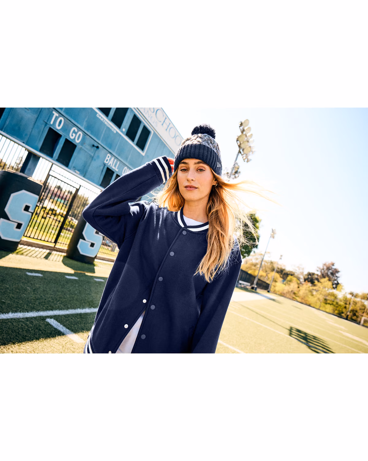 Custom New Era Marled Knit Pom Beanie - Black/ Graphite/ White