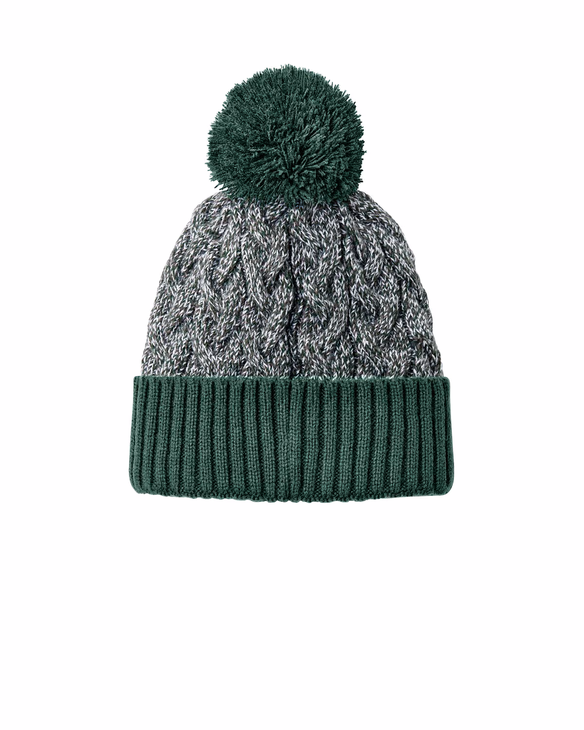Custom New Era Marled Knit Pom Beanie - Dark Green/ Graphite/ White