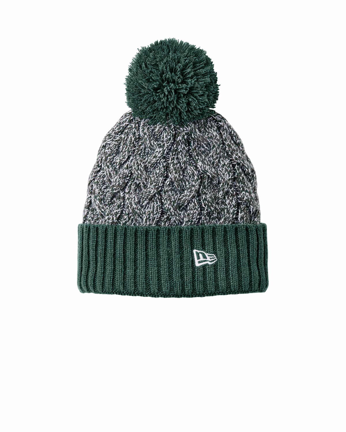 Custom New Era Marled Knit Pom Beanie - Dark Green/ Graphite/ White