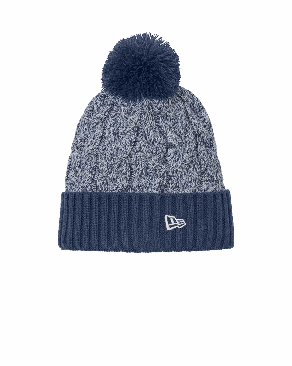 Custom New Era Marled Knit Pom Beanie - Deep Navy/ Grey/ White