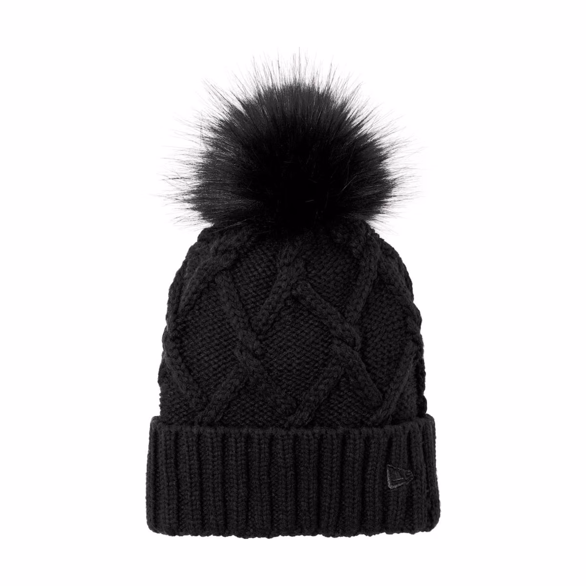 Custom New Era Faux Fur Pom Beanie - Black front