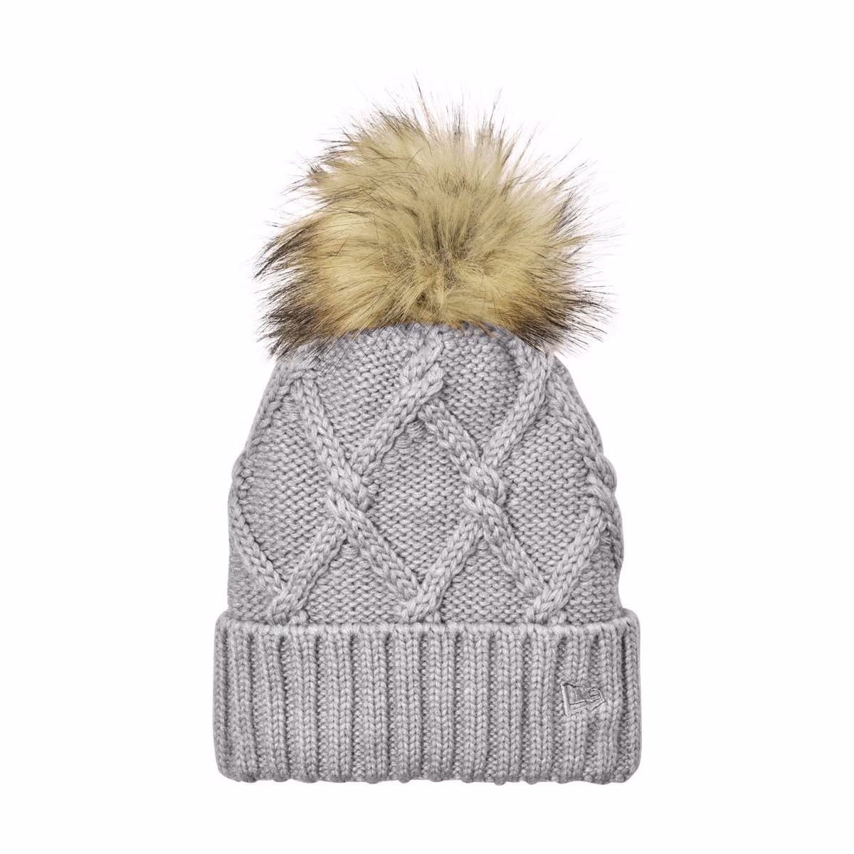 Custom New Era Faux Fur Pom Beanie - Heather Grey front