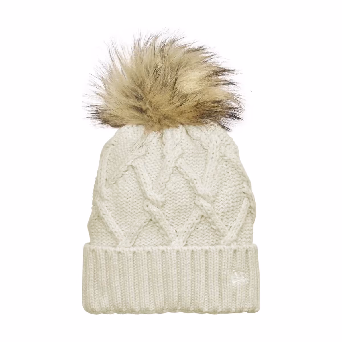 Custom New Era Faux Fur Pom Beanie - Ivory flat front