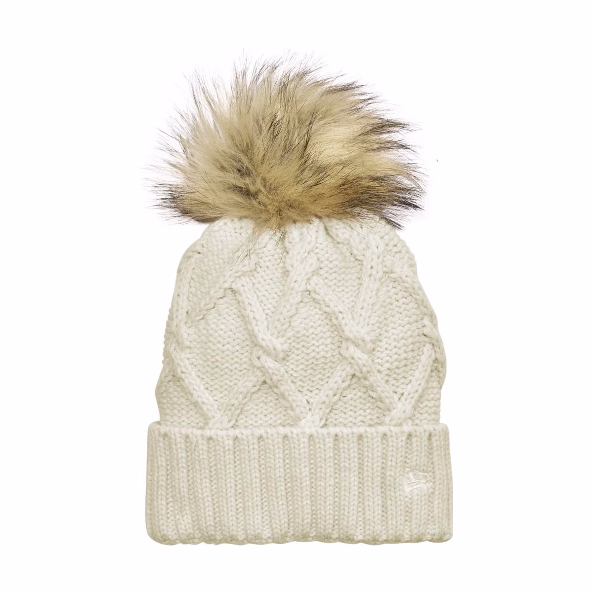 Custom New Era Faux Fur Pom Beanie - Ivory front