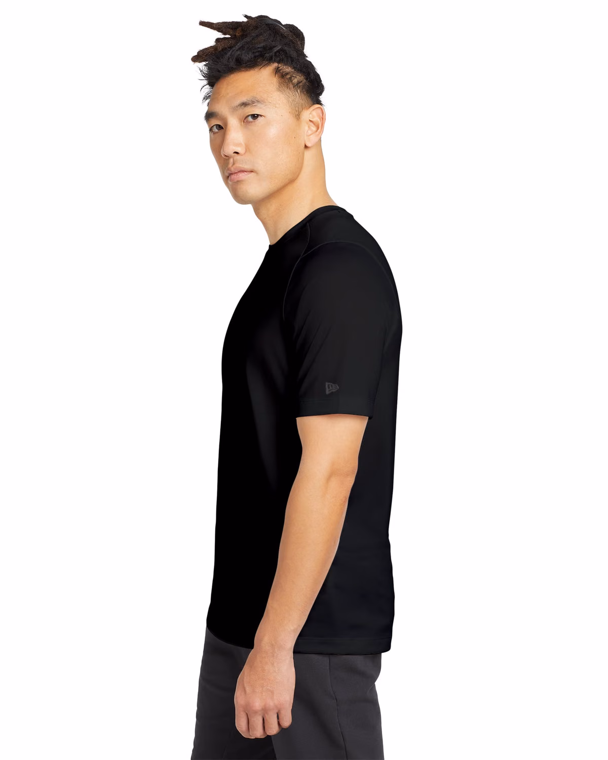 Custom New Era Series Performance Crew Tee, Black Solid, side view
