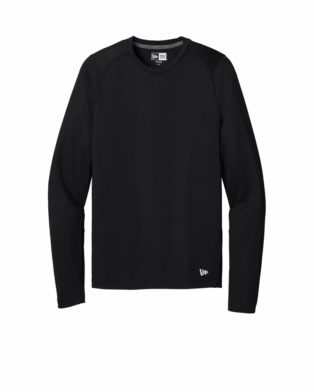 Custom New Era Series Performance Long Sleeve Crew Tee - Black Solid flat front