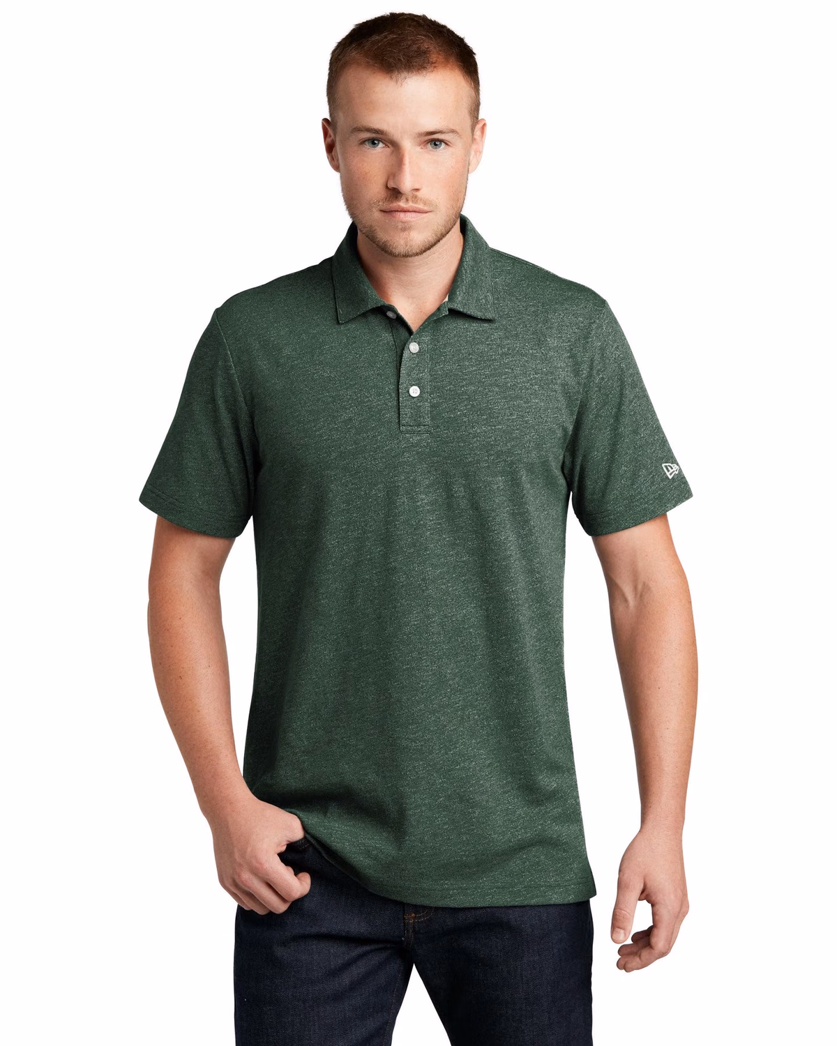 Custom New Era Slub Twist Polo - Dark Green Twist front