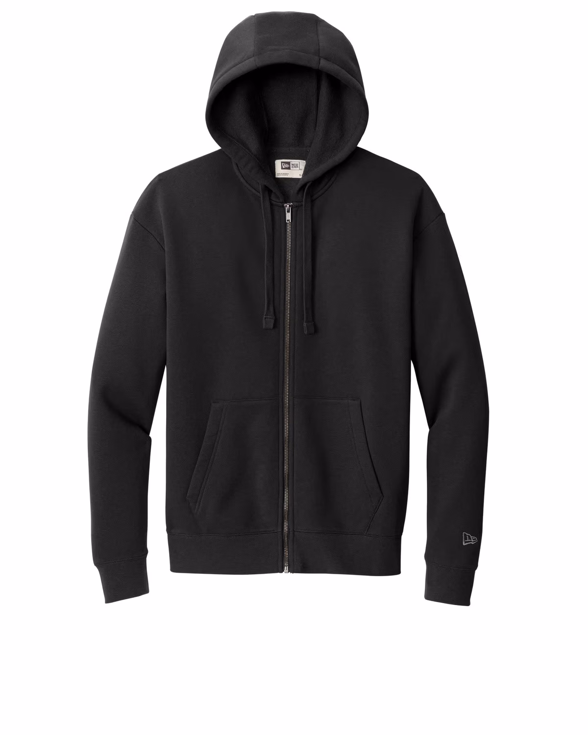 Custom New Era Heritage Fleece Full-Zip Hoodie - Black flat front
