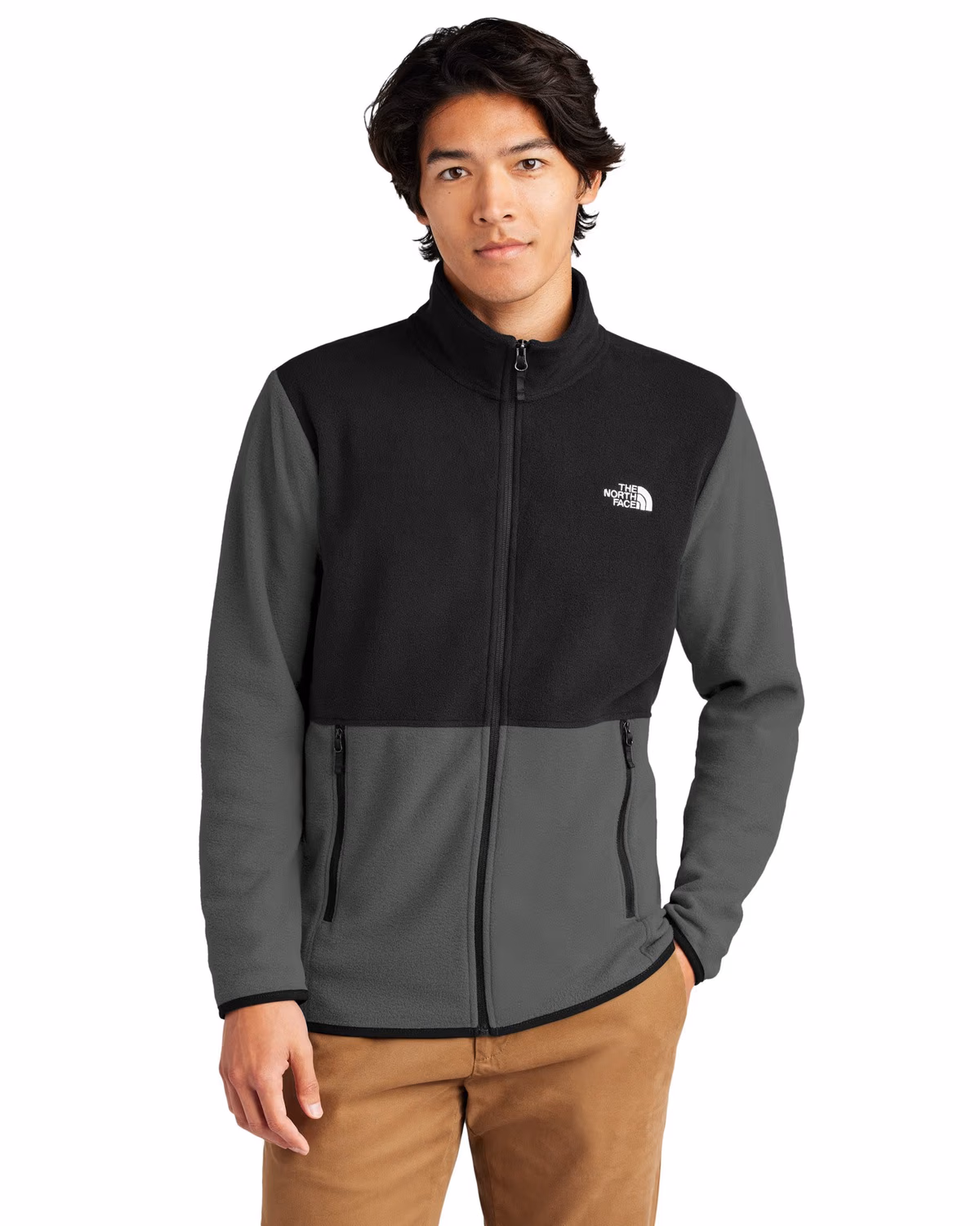 Custom The North Face Glacier Full-Zip Fleece Jacket - Asphalt Grey/ TNF Black front 2