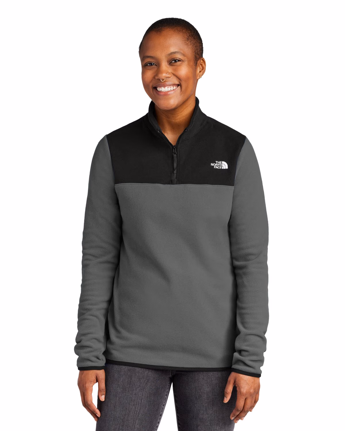 Custom The North Face Women's Glacier 1/4-Zip Fleece - Asphalt Grey/ TNF Black front 2